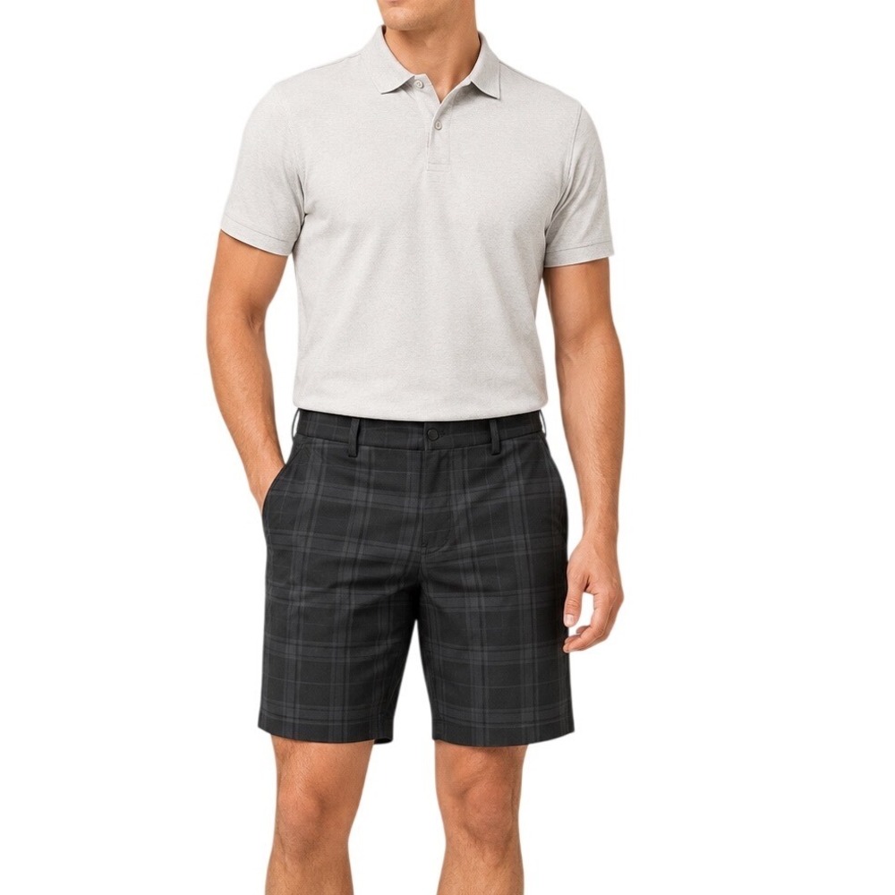 Lululemon Men's Commission Plaid Golf Shorts Gray Black Size 38 10" Inseam